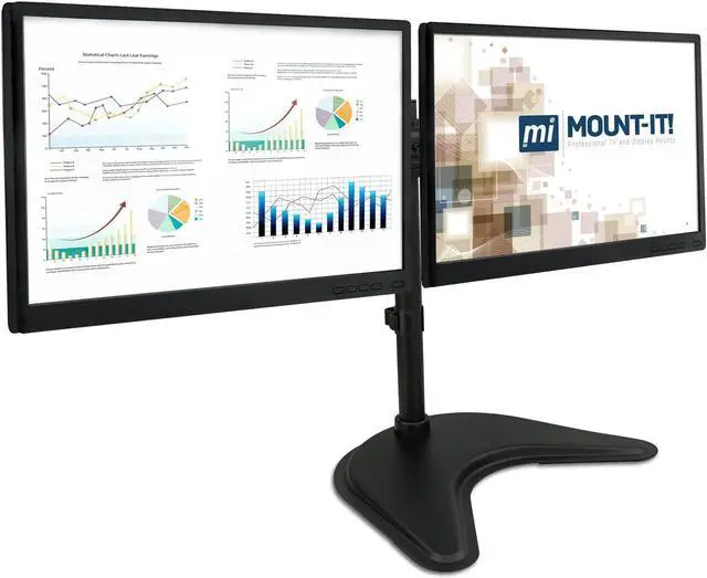 Main image of Mount-It! Free Standing Dual Monitor Stand | Double Monitor Desk Mount | Fits Two x 19 20 21 22 23 24 27 Inch Computer Screens | 2 Heavy Duty Height Adjustable Arms | VESA Compatible 75 100