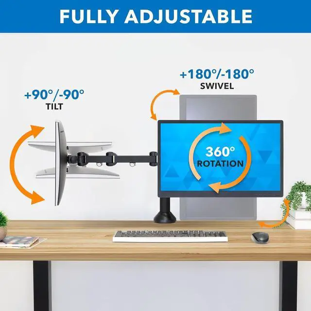 Alt view image 5 of 7 - Mount-It! Dual Monitor Mount | Double Monitor Desk Stand | Fits 2 Computer Screens 19 20 21 22 23 24 27 Inches | C-Clamp and Grommet Base | Heavy Duty Full Motion Arms | VESA 75 100 Compatible