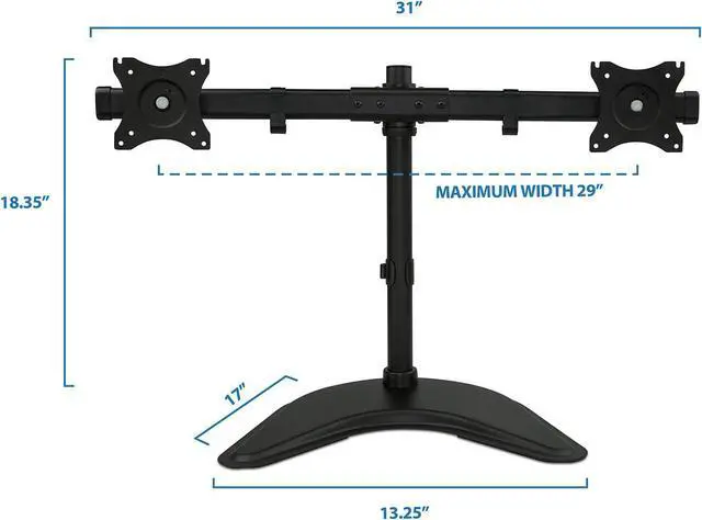 Alt view image 6 of 7 - Mount-It! Free Standing Dual Monitor Stand | Double Monitor Desk Mount | Fits Two x 19 20 21 22 23 24 27 Inch Computer Screens | 2 Heavy Duty Height Adjustable Arms | VESA Compatible 75 100