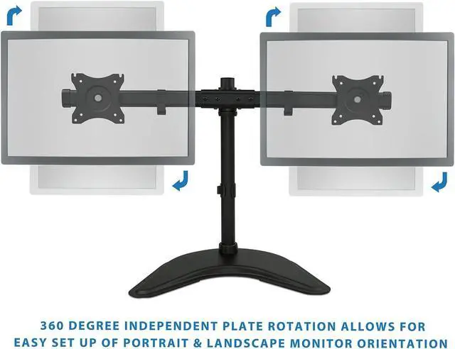 Alt view image 7 of 7 - Mount-It! Free Standing Dual Monitor Stand | Double Monitor Desk Mount | Fits Two x 19 20 21 22 23 24 27 Inch Computer Screens | 2 Heavy Duty Height Adjustable Arms | VESA Compatible 75 100