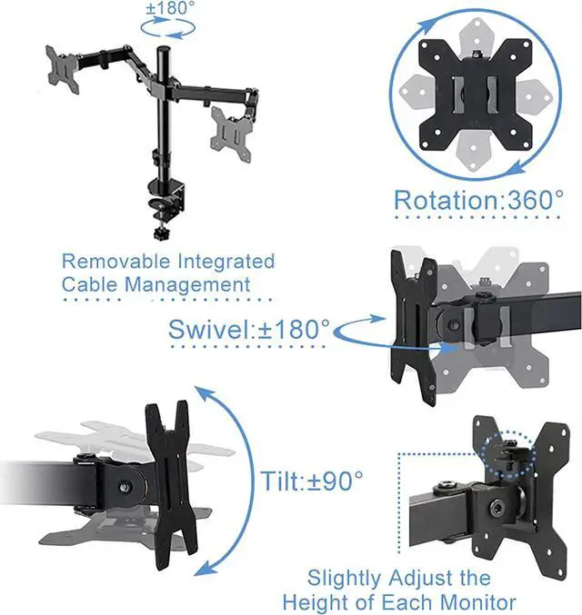 Alt view image 7 of 7 - Rocelco 40" Large Height Adjustable Standing Desk Converter with Dual Monitor Mount BUNDLE - Quick Sit Stand Up Computer Workstation Riser - Retractable Keyboard Tray - Black (R DADRB-40-DM2)