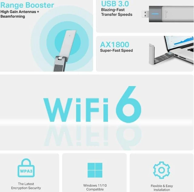 Alt view image 3 of 7 - TP-Link Archer TX20UH AX1800 WiFi Dongle for PC, WiFi 6 Dual Band USB WiFi Adapter for PC, 1.2 Meter Cable, Multi-angle High-gain Antennas, USB 3.0, MU-MIMO&OFDMA, WPA3, Gaming/Streaming for Win 10/11