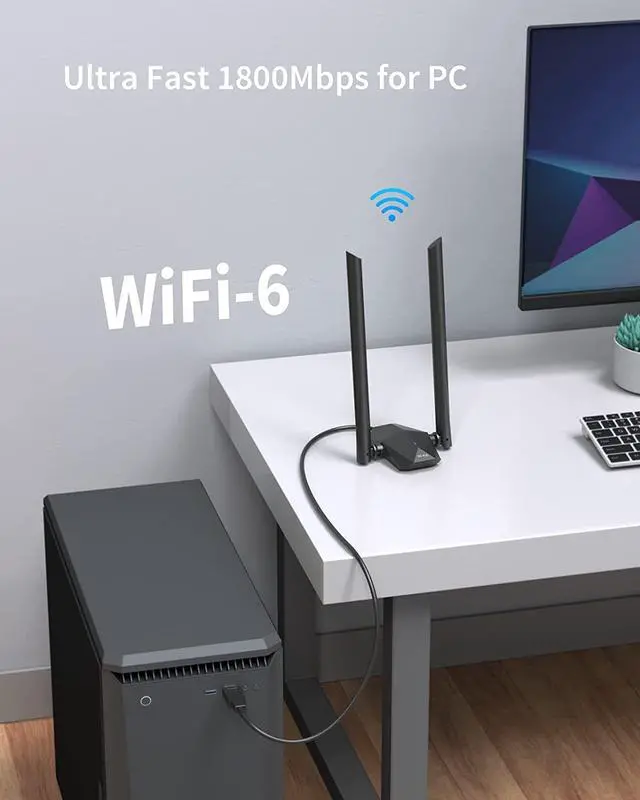 Alt view image 2 of 6 - AX1800 WiFi 6 Adapter High Gain USB WiFi Adapter for Desktop PC Laptop Long Range Wireless Network Adapter 5GHz 1201Mbps 2.4G 574Mbps MU-MIMO WiFi 6 USB with Wi-Fi Antennas for Windows 11/10