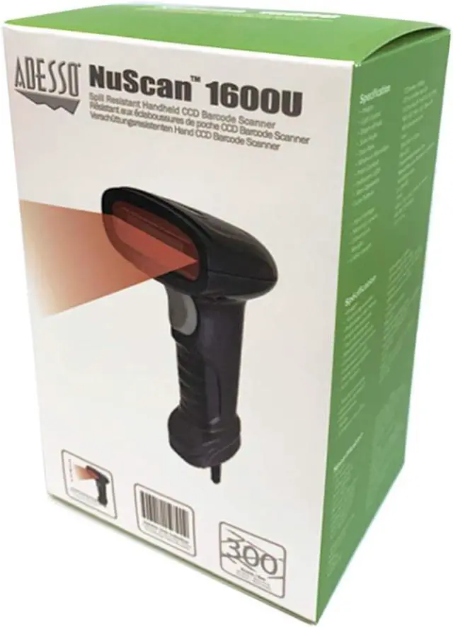 Alt view image 7 of 7 - Adesso NuScan 1600U 1D Handheld CCD Barcode Scanner USB