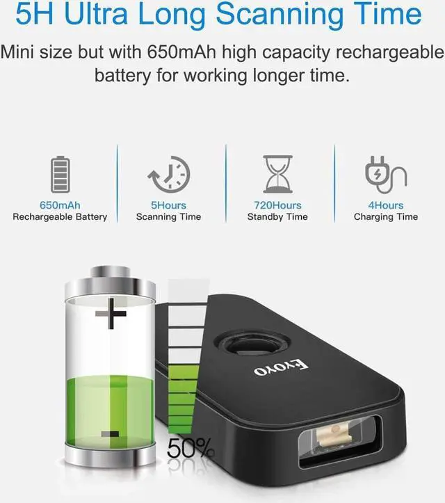 Alt view image 7 of 7 - Eyoyo Mini 1D Bluetooth Barcode Scanner with Case, 3-in-1 Bluetooth & USB Wired & 2.4G Wireless Barcode Reader Portable Bar Code Scanning Work with Windows, Android, iOS, Tablets or Computers(Black)