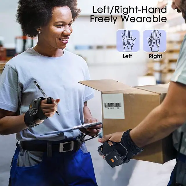 Alt view image 2 of 7 - Eyoyo Wearable Glove Ring Bluetooth Barcode Scanner, Left&Right Hand Wearable,1D Finger Trigger Wireless Bar Code Reader Inventory with Retractable Lanyard Compatible with iPhone iPad Android Tablet