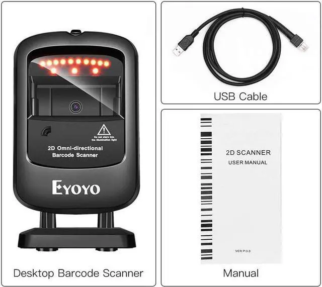 Alt view image 3 of 7 - Eyoyo 1D 2D Desktop Barcode Scanner, Omnidirectional Hands-Free USB Wired Barcode Reader, Capture Barcodes from Mobile Phone Screen, Automatic Image Sensing for Supermarket Library Retail Store