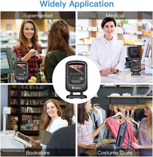 Alt view image 2 of 7 - Eyoyo 1D 2D Desktop Barcode Scanner, Omnidirectional Hands-Free USB Wired Barcode Reader, Capture Barcodes from Mobile Phone Screen, Automatic Image Sensing for Supermarket Library Retail Store