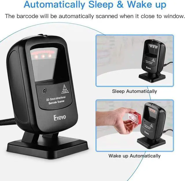 Alt view image 5 of 7 - Eyoyo 1D 2D Desktop Barcode Scanner, Omnidirectional Hands-Free USB Wired Barcode Reader, Capture Barcodes from Mobile Phone Screen, Automatic Image Sensing for Supermarket Library Retail Store