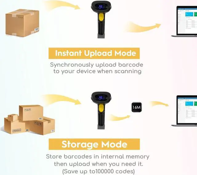 Alt view image 6 of 6 - NADAMOO Wireless Barcode Scanner 328 Feet Transmission Distance USB Cordless 1D Laser Automatic Barcode Reader Handhold Bar Code Scanner with USB Receiver for Store, Supermarket, Warehouse