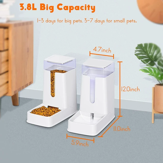 Alt view image 2 of 7 - Automatic Pet Feeder Small&Medium Pets Automatic Food Feeder and Waterer Set 3.8L, Travel Supply Feeder and Water Dispenser for Dogs Cats Pets (White)