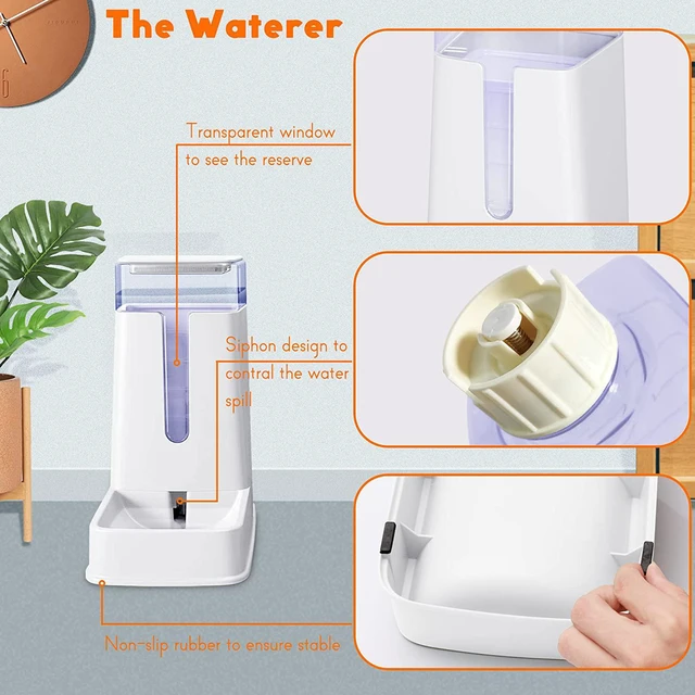Alt view image 4 of 7 - Automatic Pet Feeder Small&Medium Pets Automatic Food Feeder and Waterer Set 3.8L, Travel Supply Feeder and Water Dispenser for Dogs Cats Pets (White)