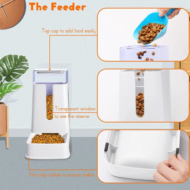 Alt view image 3 of 7 - Automatic Pet Feeder Small&Medium Pets Automatic Food Feeder and Waterer Set 3.8L, Travel Supply Feeder and Water Dispenser for Dogs Cats Pets (White)