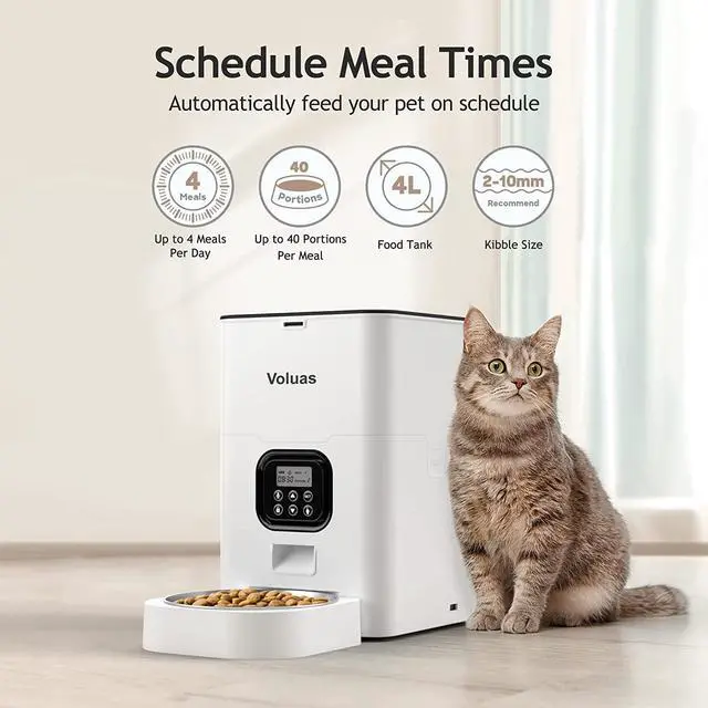 Alt view image 2 of 7 - Automatic Cat Feeders - Timed Pet Feeder for Cats and Dogs with Dry Food Dispenser, Desiccant Bag, Programmable Portion Control, 4 Daily Meals, 10s Voice Recorder