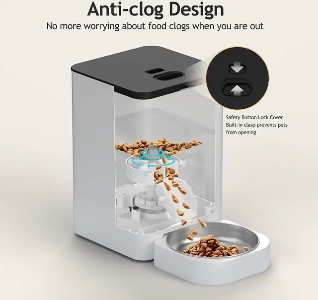 Alt view image 3 of 7 - Automatic Cat Feeders - Timed Pet Feeder for Cats and Dogs with Dry Food Dispenser, Desiccant Bag, Programmable Portion Control, 4 Daily Meals, 10s Voice Recorder