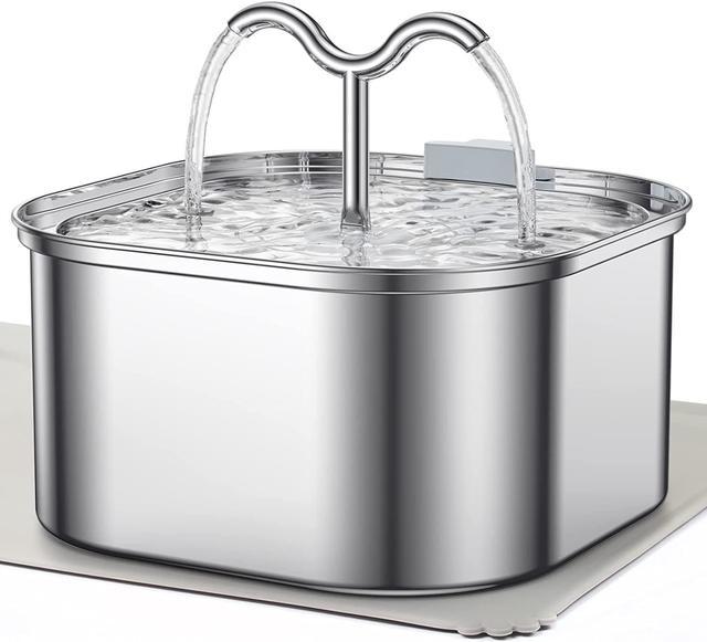 DOOOB Cat Water Fountain 3.2L 108OZ Square Stainless Steel Pet