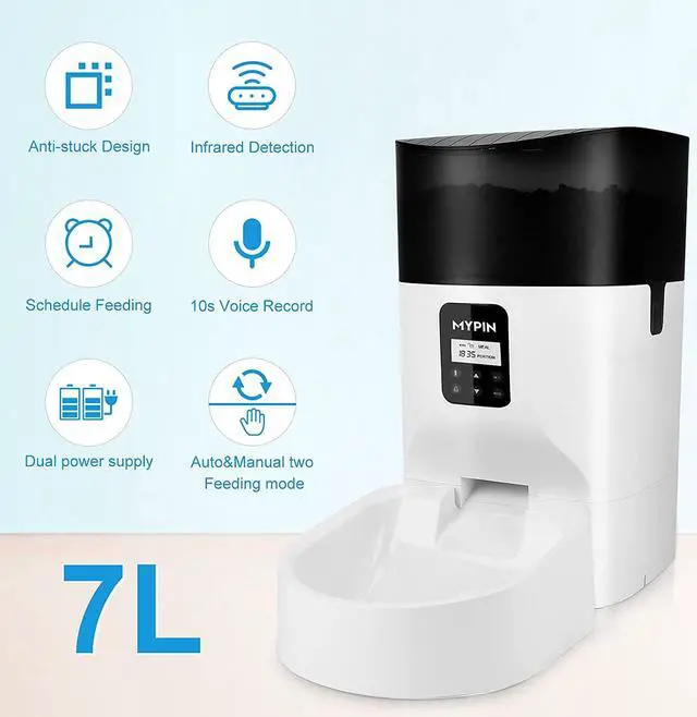 Alt view image 2 of 7 - MYPIN 7L Automatic Feeder for Cats Dogs Small Pets, Food Dispenser Timer Programmable and Portion Control up to 4 Meals/Day, Voice Recorder, Low Food Alarm and Infrared Detection