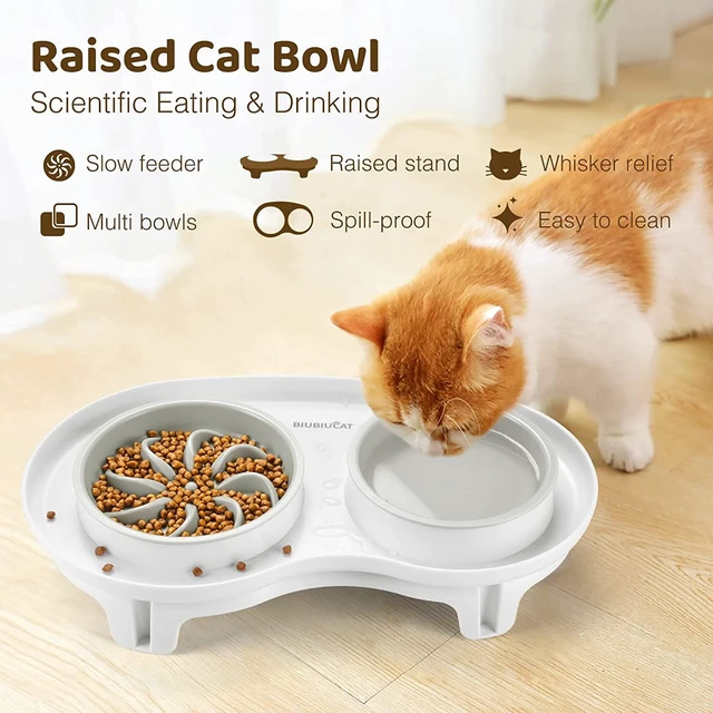 Alt view image 2 of 6 - Elevated Cat Slow Feeder Bowl: Anti-Vomiting Bloat Stop Raised Food & Water Bowl for Kitten Healthy Eating - No-Spill/Non-Slip Shallow Puzzle Bowl for Puppy Small Dogs