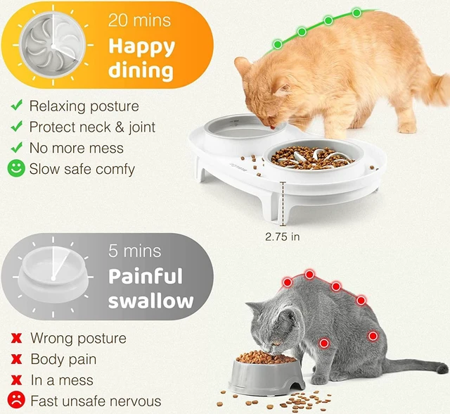 Alt view image 4 of 6 - Elevated Cat Slow Feeder Bowl: Anti-Vomiting Bloat Stop Raised Food & Water Bowl for Kitten Healthy Eating - No-Spill/Non-Slip Shallow Puzzle Bowl for Puppy Small Dogs