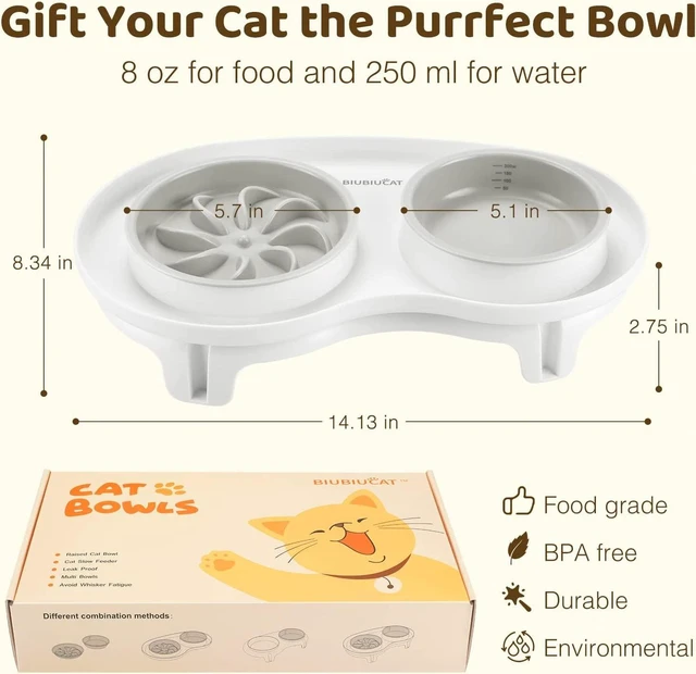 Alt view image 5 of 6 - Elevated Cat Slow Feeder Bowl: Anti-Vomiting Bloat Stop Raised Food & Water Bowl for Kitten Healthy Eating - No-Spill/Non-Slip Shallow Puzzle Bowl for Puppy Small Dogs