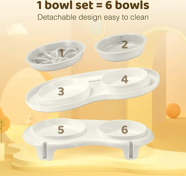Alt view image 6 of 6 - Elevated Cat Slow Feeder Bowl: Anti-Vomiting Bloat Stop Raised Food & Water Bowl for Kitten Healthy Eating - No-Spill/Non-Slip Shallow Puzzle Bowl for Puppy Small Dogs