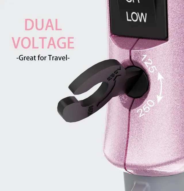 Alt view image 4 of 6 - Dan Technology Travel Hair Dryer,dual voltage hair dryer,mini blow dryer with Concentrator,small hair dryer with diffuser,European Hair Dryer with European Plug,pink blow dryer for Women