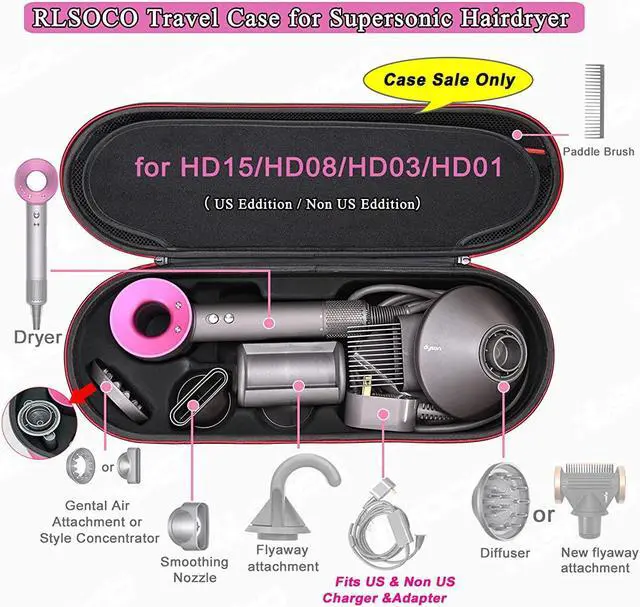 Alt view image 2 of 7 - RLSOCO Hard Case for Dyson Supersonic Hair Dryer HD15 HD08 HD07 HD03 HD01, Portable Travel Storage Bag for Dyson Supersonic Hair Dryer-Fits Complete Supersonic Accessories , Black(Case Only)