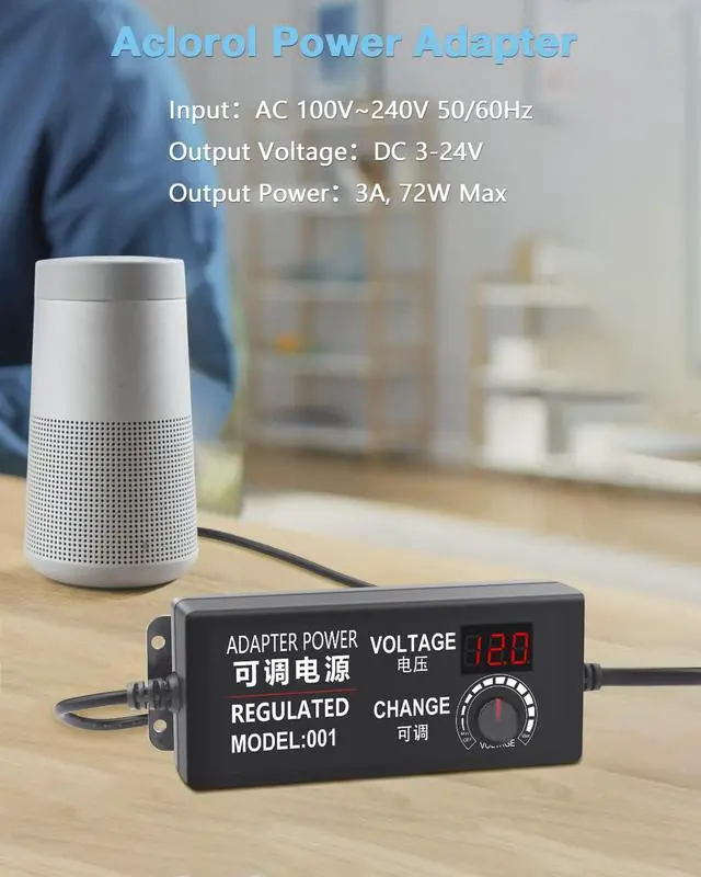 Alt view image 5 of 6 - Aclorol Universal AC Adapter 3V-24V 3A 72W Adjustable Power Supply DC 3V 5V 6V 9V 12V 24V 100-240V AC/DC Converter Various Switching with Polarity Converter & 14 Tips for 12V 5V LED Pixels Lights
