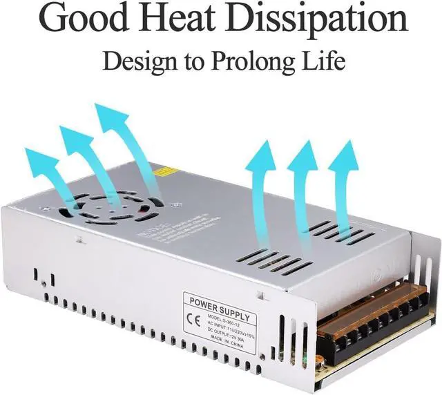 Alt view image 7 of 7 - Versatile 12V 30A Power Supply - 360W Universal Regulated Switching AC to DC Converter for LED Strips, CCTV, Radios, Computers - Supports AC110V/220V Input