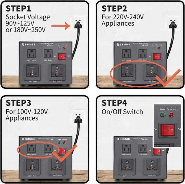 Alt view image 2 of 7 - SEYAS 1000W Auto Step Up & Step Down Voltage Transformer Converter, 110-120 to 220-240 Volts, Soft Start & Full Load, 7x24hrs Continous Run, Circuit Breaker Protection, U.S. Patent No. US9225259 B2