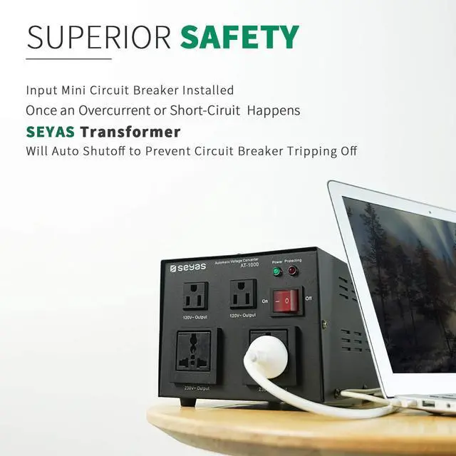 Alt view image 4 of 7 - SEYAS 1000W Auto Step Up & Step Down Voltage Transformer Converter, 110-120 to 220-240 Volts, Soft Start & Full Load, 7x24hrs Continous Run, Circuit Breaker Protection, U.S. Patent No. US9225259 B2