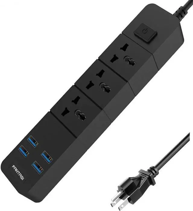 Main image of Universal Power Strip with USB Outlets 100-250V 10A 2500W Power Socket with 4 USB Charging Ports (5V 2.1A) Black for Home Office Smartphone Tablets Appliances