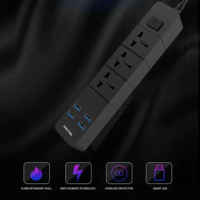 Alt view image 4 of 6 - Universal Power Strip with USB Outlets 100-250V 10A 2500W Power Socket with 4 USB Charging Ports (5V 2.1A) Black for Home Office Smartphone Tablets Appliances