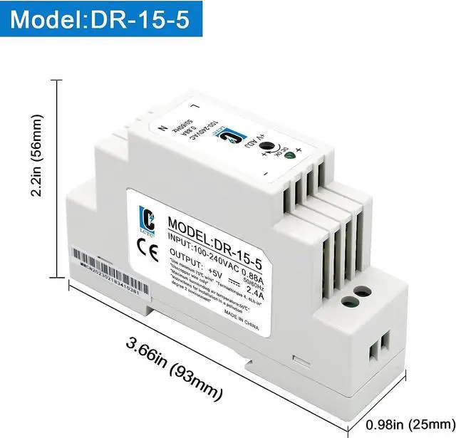 Alt view image 3 of 7 - DC 5V Din Rail Slim Switching Power Supply 15W 2.4A(Input:100-240VAC,Output:5VDC,50/60HZ) Adapter Switch Converter (Volts_of_Direct_Current, 5)
