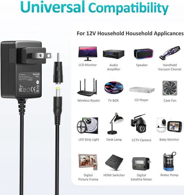 Alt view image 2 of 7 - 12V Power Supply AC Adapter DC 12 V Power Cord Universal Power Adapter 12Volt Charger Compatible with 1000mA 900mA 800mA 700mA 600mA 500mA 400mA 300mA 200mA 100mA Electronics