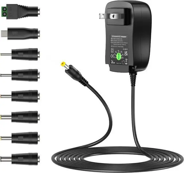 Main image of Basicvolt Universal 41W Power Supply Cord Replacement AC/DC Adapter for 6V 9V 12V 15V 18V 20V 24V Household Electronics and LED Strip Lights,1500mA Max.