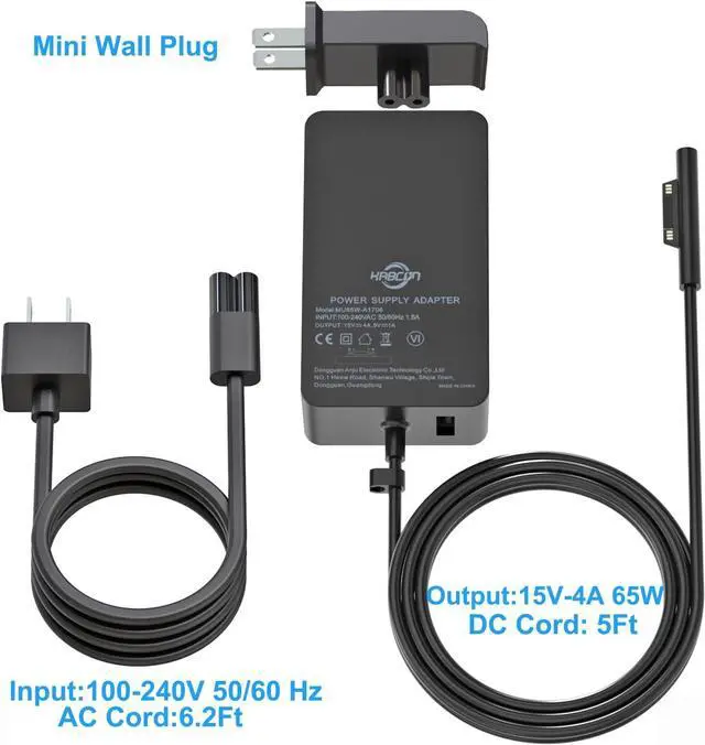 Alt view image 5 of 7 - Laptop Charger for Surface Pro 10/9/8/X/7/6/5/4/3, Microsoft Surface Laptop 6/5/Studio/4/Go/3/2, Surface Go 2/3, Surface Book 2/1, Adapter Power Support 65W 44W 36W with 11.2FT Cord&Travel Case