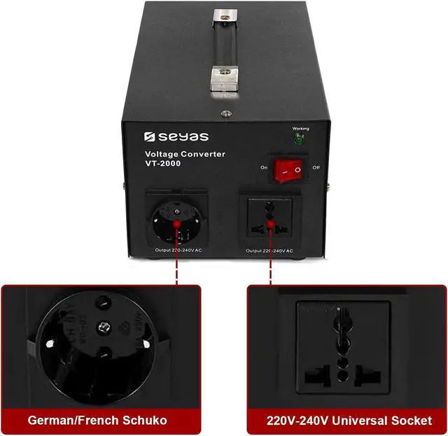Alt view image 7 of 7 - 2000W Voltage Transformer Converter, Convert from 110-120 to 220-240 Volts Step up Transformer, Transformer Coil Overheat Protection, Short Circuit Protection, Black