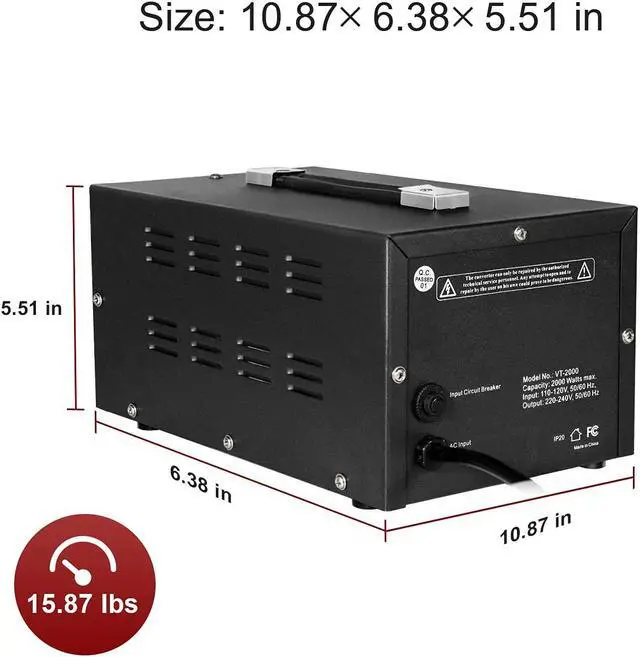 Alt view image 7 of 7 - SEYAS 2000W Voltage Transformer Converter, Convert from 110-120 to 220-240 Volts Step up Transformer, Transformer Coil Overheat Protection, Short Circuit Protection, Black