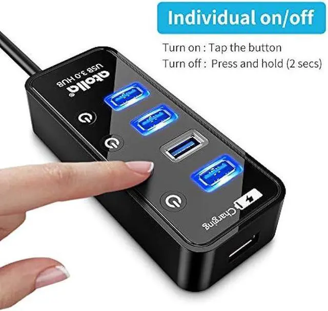 Alt view image 4 of 6 - atolla USB hub 3.0 Powered, USB Splitter 4 Port Super Speed USB 3.0 Extension + 1 Charging Port, with Independent on-Off Switch and 5V / 3A AC Adapter