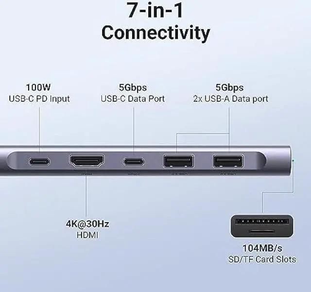 Alt view image 2 of 5 - UGREEN Revodok 1071 USB C Hub for Laptop 7 in 1 Dock 4K HDMI, 100W PD Charging, USB-C & 2 USB-A 5Gbps Data Ports, SD/TF Card Reader for MacBook Pro/Air, iPad Pro, XPS, Thinkpad