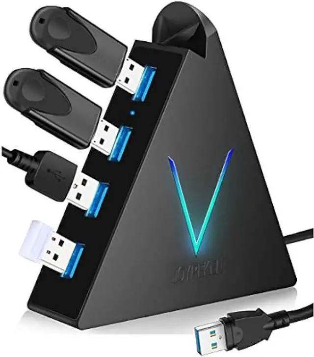 Main image of JoyReken 4-Port USB 3.0 Hub, FlyingVHUB Vertical Data USB Hub with 2 ft Extended Cable, for Mac, PC, Xbox One, PS4, PS5, iMac, Surface Pro, XPS, Laptop, Desktop, Flash Drive, Mobile HDD
