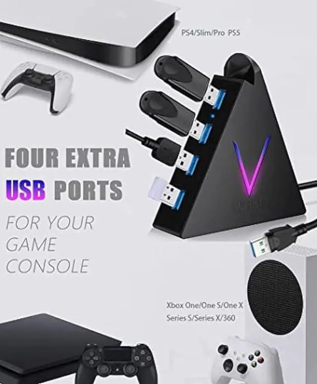 Alt view image 3 of 6 - JoyReken 4-Port USB 3.0 Hub, FlyingVHUB Vertical Data USB Hub with 2 ft Extended Cable, for Mac, PC, Xbox One, PS4, PS5, iMac, Surface Pro, XPS, Laptop, Desktop, Flash Drive, Mobile HDD