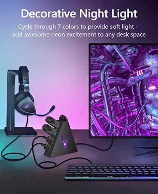 Alt view image 5 of 6 - JoyReken 4-Port USB 3.0 Hub, FlyingVHUB Vertical Data USB Hub with 2 ft Extended Cable, for Mac, PC, Xbox One, PS4, PS5, iMac, Surface Pro, XPS, Laptop, Desktop, Flash Drive, Mobile HDD