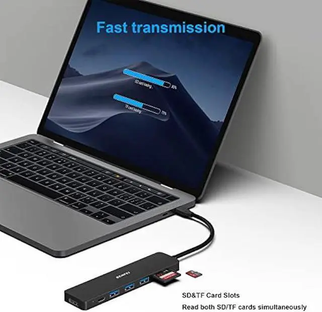 Alt view image 5 of 7 - BENFEI USB C HUB 7in1, USB C HUB Multiport Adapter with USB-C to , USB-C to SD/TF Card Reader/3*USB 3.0/60W Power Delivery, Compatible with iPhone 15 Pro/Max, MacBook, iPad Pro, iMac, S23, XPS17