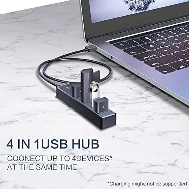 Alt view image 2 of 6 - SmartQ H302S USB 3.0 Hub, 4-Port USB Expander with 2ft Long Cable, High-Speed Data Transfer, Compatible with Laptop, PC, Mac, Printer, External HDD
