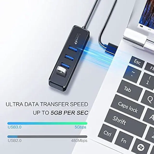 Alt view image 4 of 6 - SmartQ H302S USB 3.0 Hub, 4-Port USB Expander with 2ft Long Cable, High-Speed Data Transfer, Compatible with Laptop, PC, Mac, Printer, External HDD