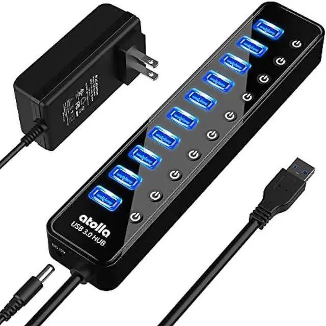 Main image of atolla Powered USB Hub 3.0 with 10-Port USB 3.0 Data Port, USB hub with Individual On/Off Switches and 12V /2.5A Power Adapter USB Extension for MacBook, Mac Pro/MiniiMac and More.