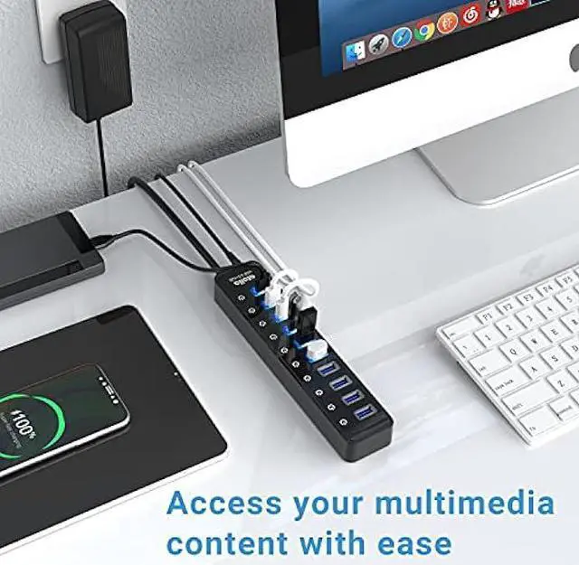 Alt view image 5 of 6 - atolla Powered USB Hub 3.0 with 10-Port USB 3.0 Data Port, USB hub with Individual On/Off Switches and 12V /2.5A Power Adapter USB Extension for MacBook, Mac Pro/MiniiMac and More.