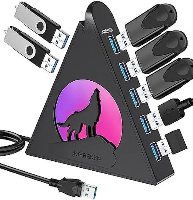 Main image of 7 Port USB Hub, JoyReken USB 3.0 Hub with 2 FT Long Cable, Vertical USB Exrension Hub for Laptop, MacBook, Xbox, PS4/5, Flash Drive, XPS, PC, Flash Drive, Game Console, Printer, Camera,Keyborad, Mouse
